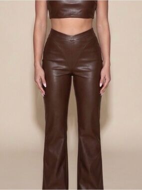 Skims Brown Faux Leather Flare Pants